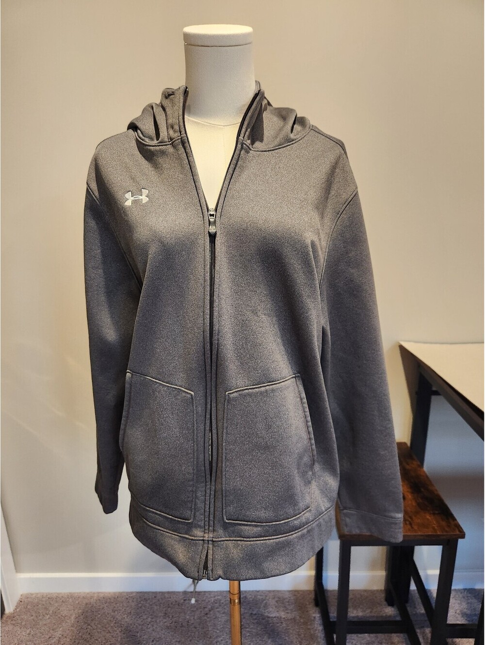 Under Armour Women's Gray Fleece Full Zip Hoodie Large LG Loose Fit